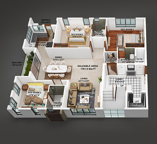 3 bhk flats in perungudi Floor Plan
